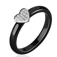 Чёрное керамическое кольцо с сердцем