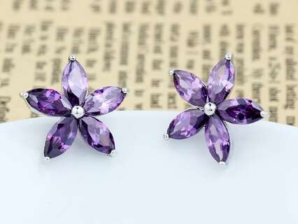 Сережки квіти з фіолетовими цирконами 