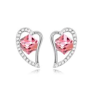 Сережки Серце з рожевим камнем Сваровскі
