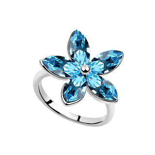 Кольцо Большой цветок с голубыми кристаллами Swarovski