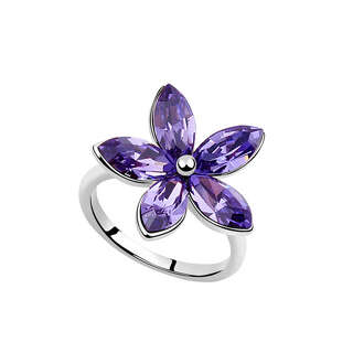 Кольцо Большой цветок с фиолетовыми кристаллами Swarorvski